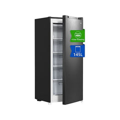Congelador vertical CHIQ FSD160D4E, 145 l, 126 cm, congelação rápida, cor metálica escovada escura.