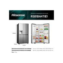 Frigorífico Hisense RS818N4TIE1 estilo americano Total No Frost, 636L, com doseador, SEM LIGAÇÃO À ÁGUA, aço inoxidável