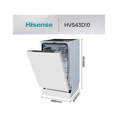 Máquina de lavar louça Hisense HV543D10 Encastrável 45cm 11 Conjuntos Classe D Motor Inverter Terceiro Tabuleiro