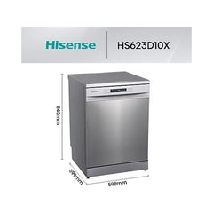 Máquina de Lavar Loiça Hisense HS623D10X Livre Instalação 14 Serviços Classe D Motor Inverter Inox
