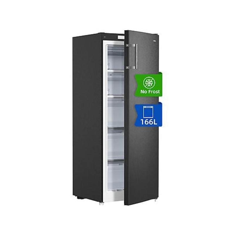 Arca congeladora vertical CHIQ FSD166NE4E, 166 L, No Frost, 5 gavetas, cor aço inoxidável escuro.