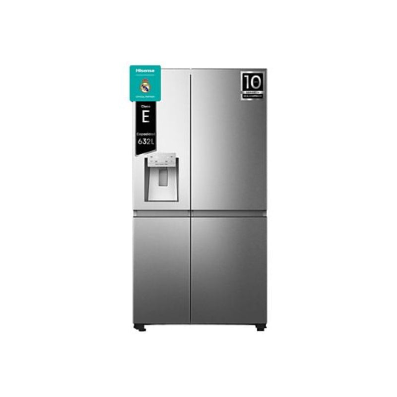 Frigorífico Hisense RS818N4TIE1 estilo americano Total No Frost, 636L, com doseador, SEM LIGAÇÃO À ÁGUA, aço inoxidável