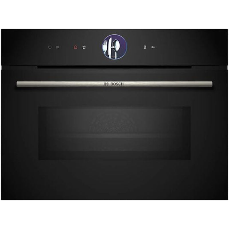 Forno compacto Bosch CMG7761B1, Integrável, 45 L, Ar quente 4D, Pirolítico e limpeza por água, Home Connect, Preto