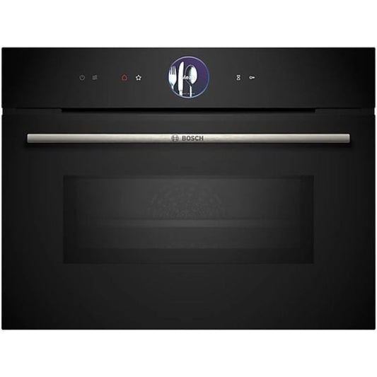 Forno compacto Bosch CMG7761B1, Integrável, 45 L, Ar quente 4D, Pirolítico e limpeza por água, Home Connect, Preto