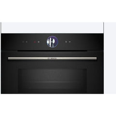 Forno compacto Bosch CMG7761B1, Integrável, 45 L, Ar quente 4D, Pirolítico e limpeza por água, Home Connect, Preto