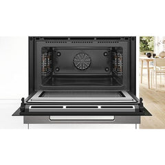 Forno compacto Bosch CMG7761B1, Integrável, 45 L, Ar quente 4D, Pirolítico e limpeza por água, Home Connect, Preto